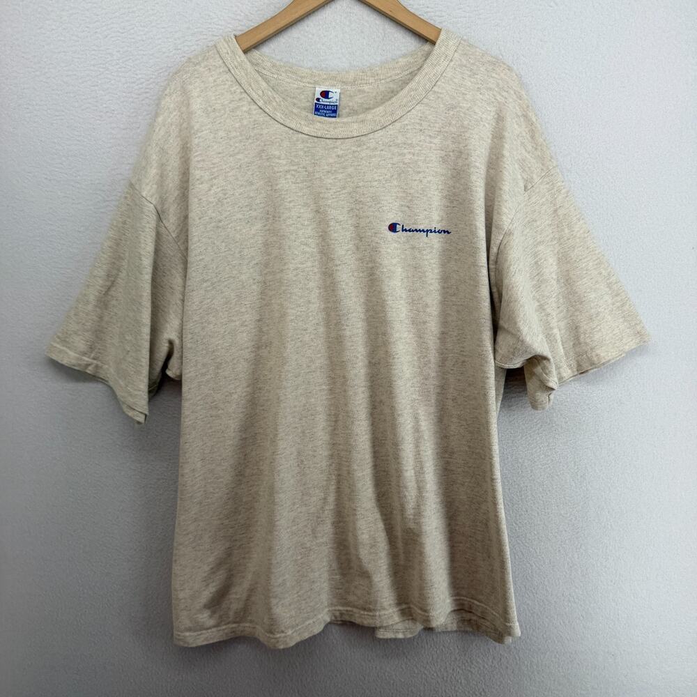 CHAMPION Shirt Mens 3XL Single Stitch Tee 90s Short Sleeve Cotton Beige USA VTG